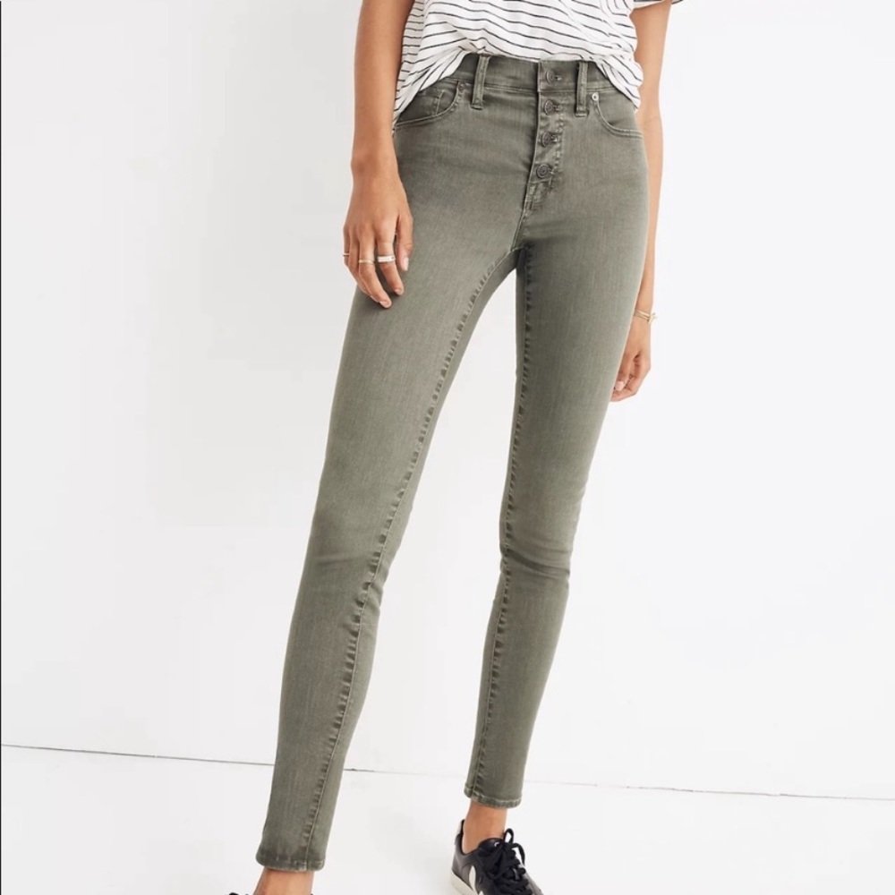 Madewell 9" High-Rise Skinny Jeans Garment-Dyed Button-Front Edition Dried Olive